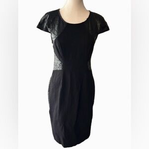 YOANA BARASCHI Dress Faux Leather Accents Little Black Dress Size 6 Small